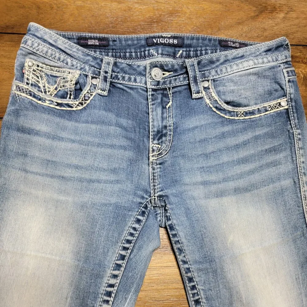 Vigoss Classic Denim Boot Cut Jeans w/ Bling Back Pockets - Size W29 L33